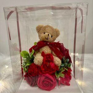 Teddy Bear with Soap Red Roses Light Up Gift Arrangement